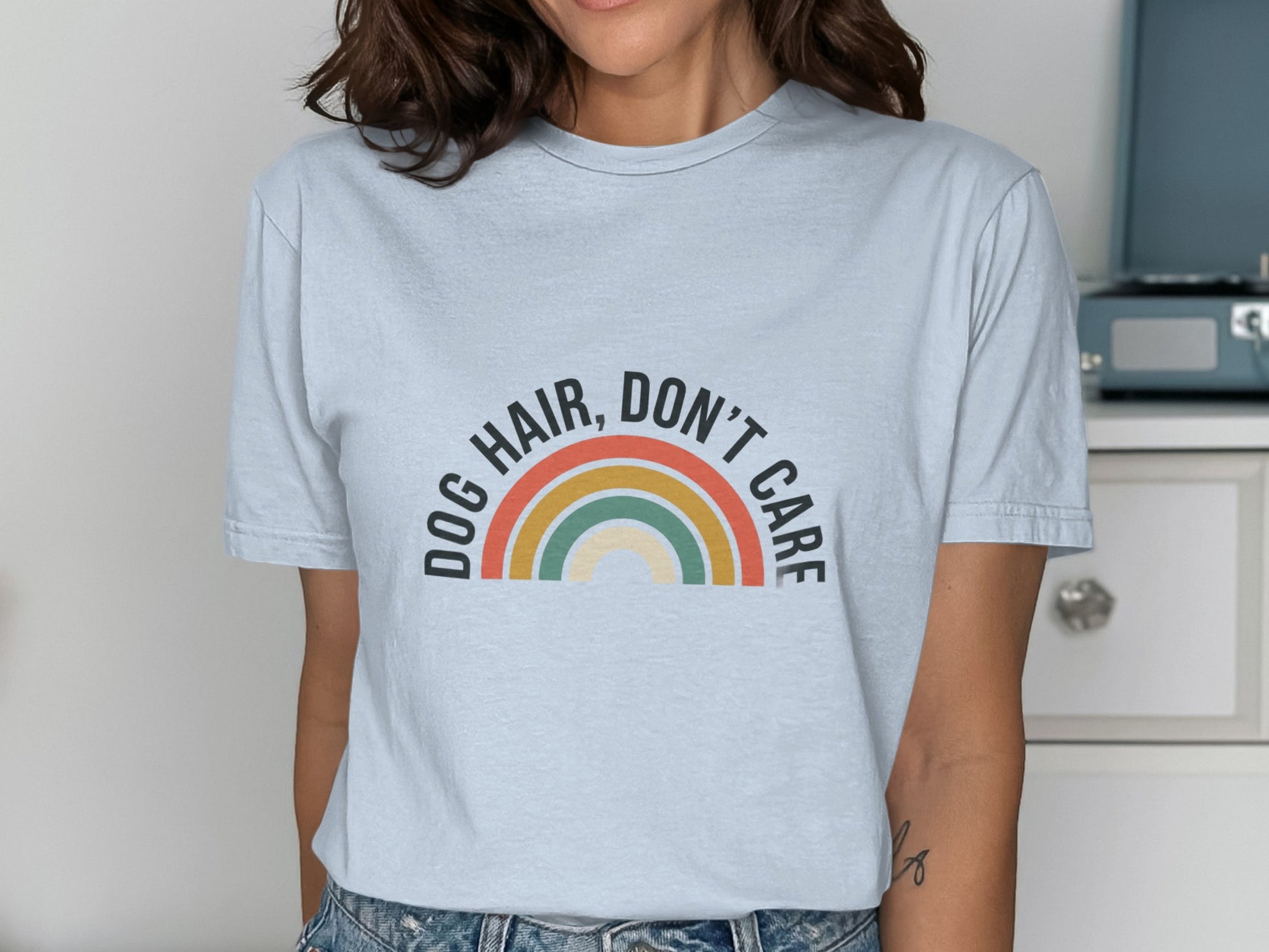 Dog Hair Don't Care Rainbow Graphic T-Shirt