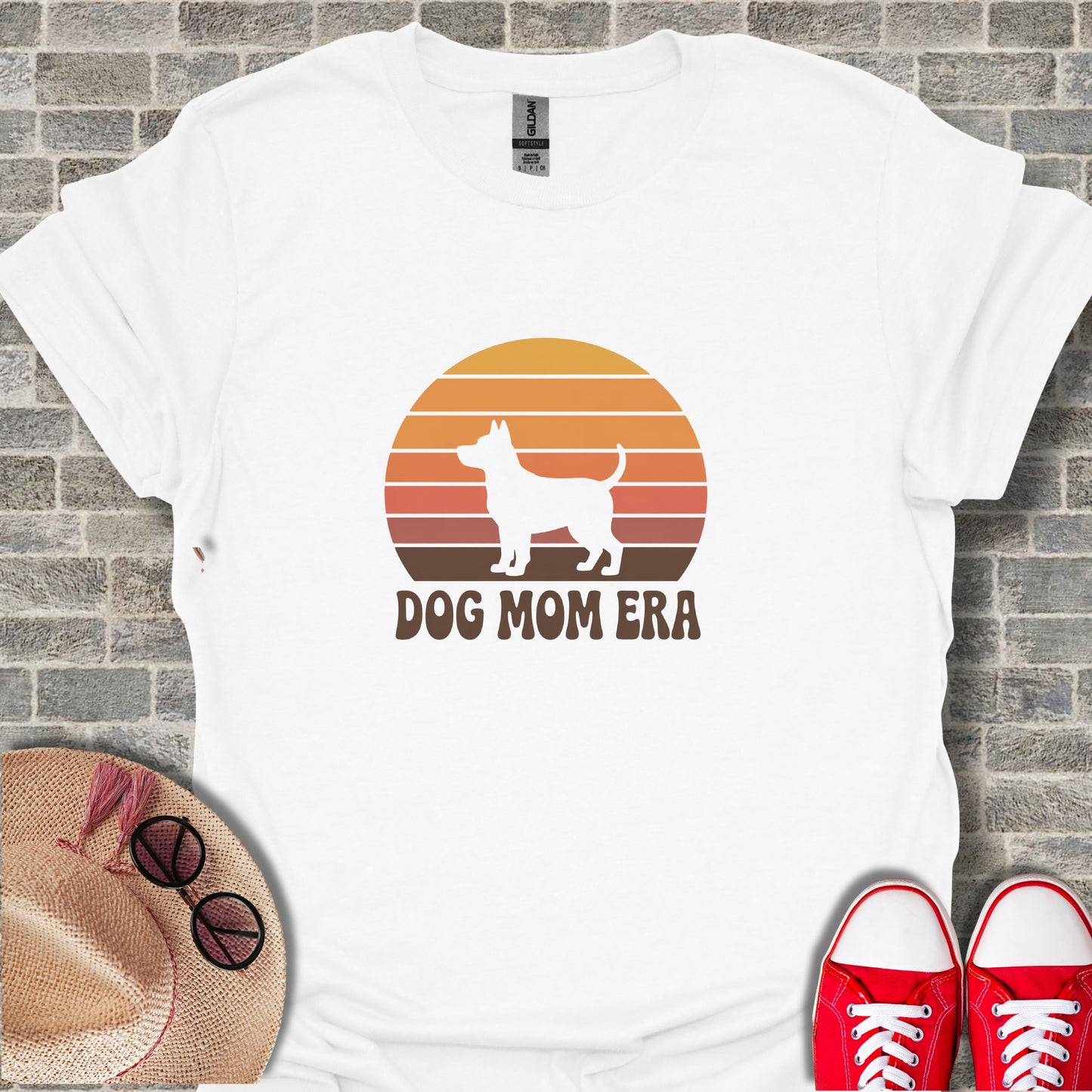 Dog Mom Era Graphic Tee Retro Sunset Design Shirt