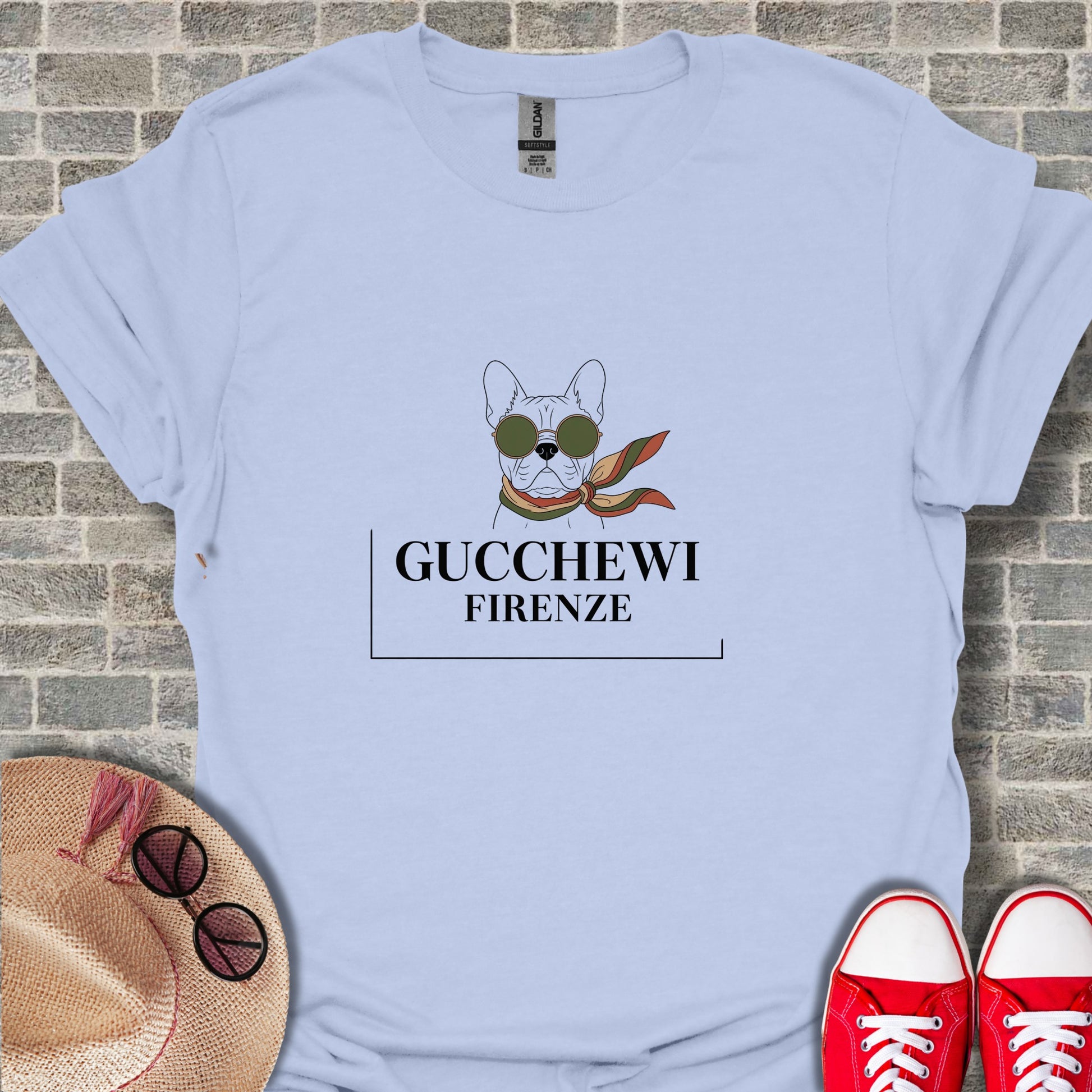 Fun Gucci Inspired Dog Graphic Tee Shirt Product