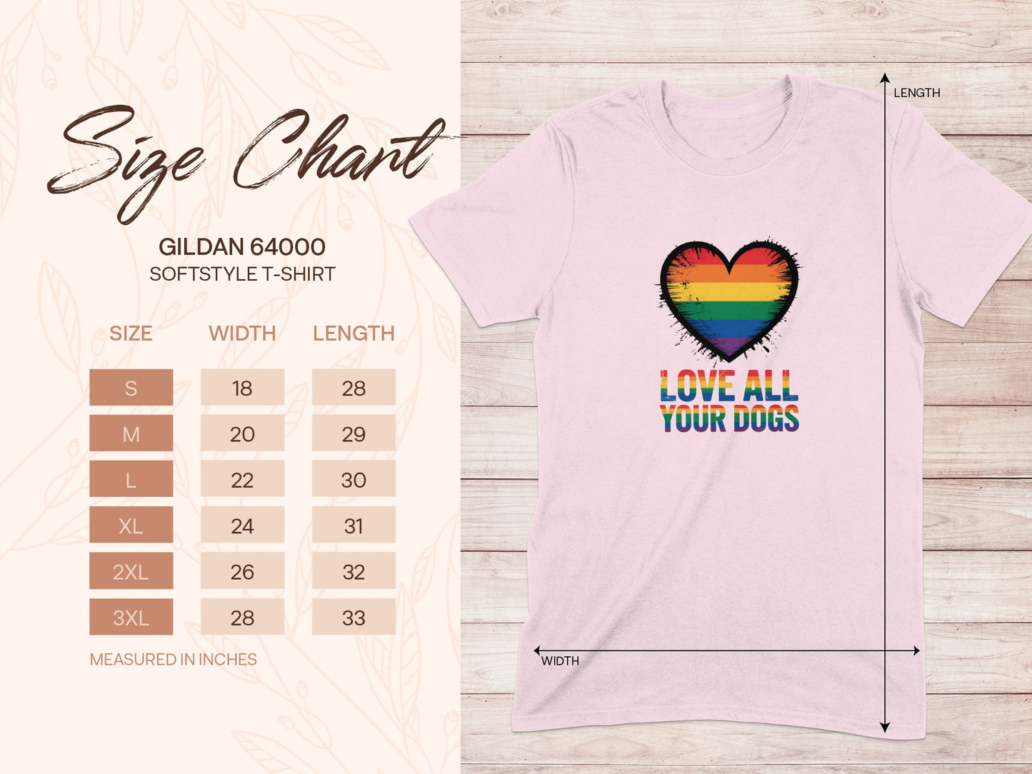 Rainbow Heart LOVE ALL YOUR DOGS Design T-shirt product type