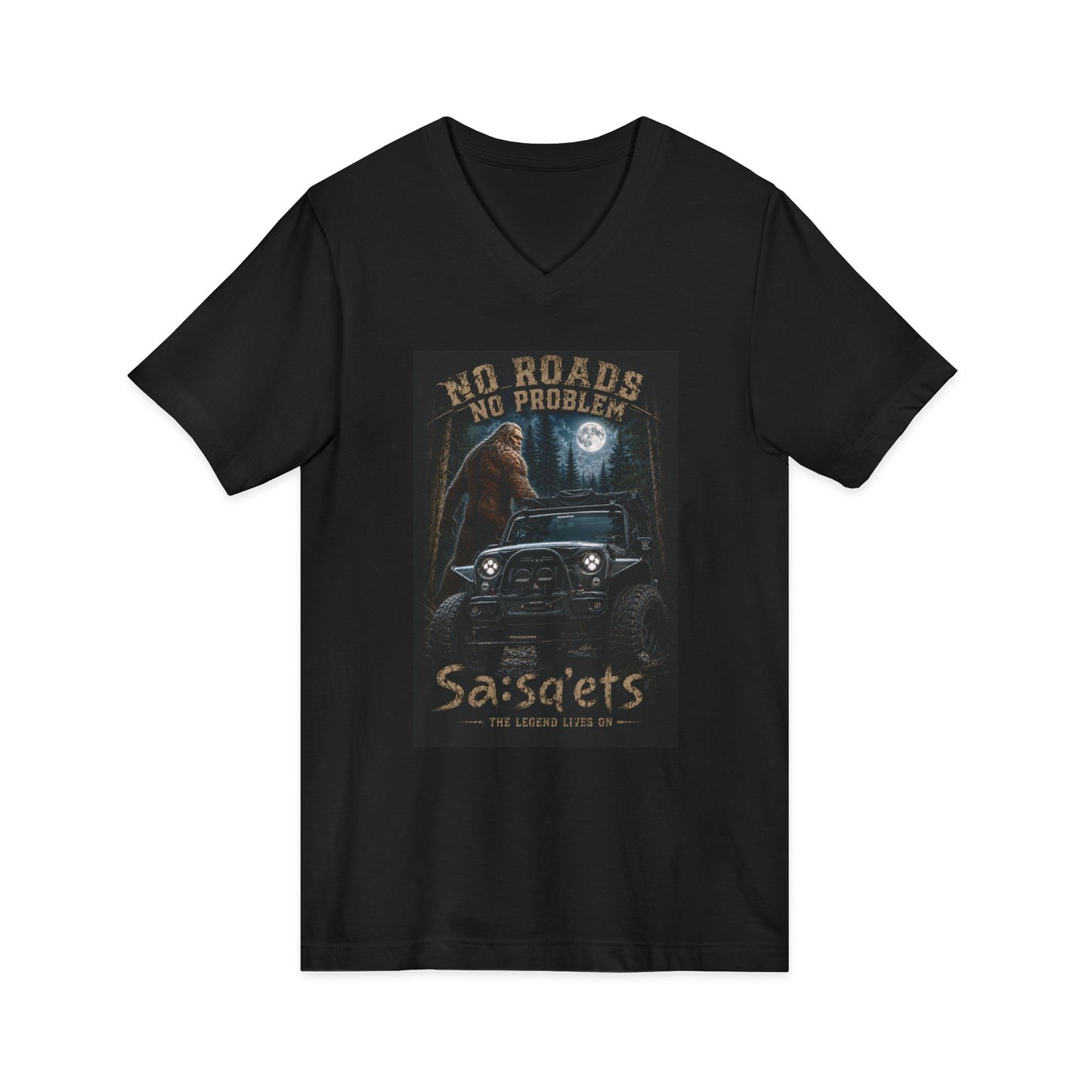 Sasquatch Off-Road V-Neck Tee – "No Roads No Problem" Adventure T‑Shirt