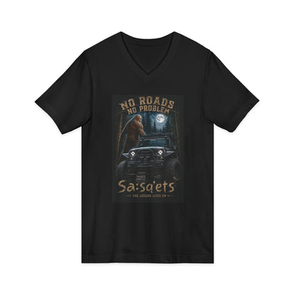 Sasquatch Off-Road V-Neck Tee – "No Roads No Problem" Adventure T‑Shirt