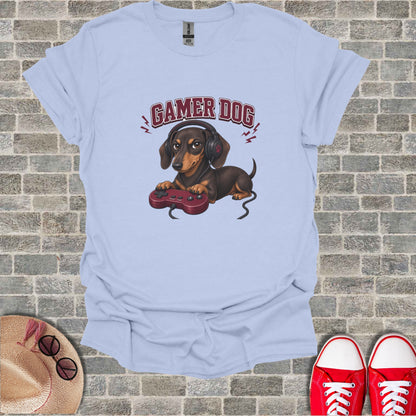 Cartoon dog wearing headphones and holding a video game controller.