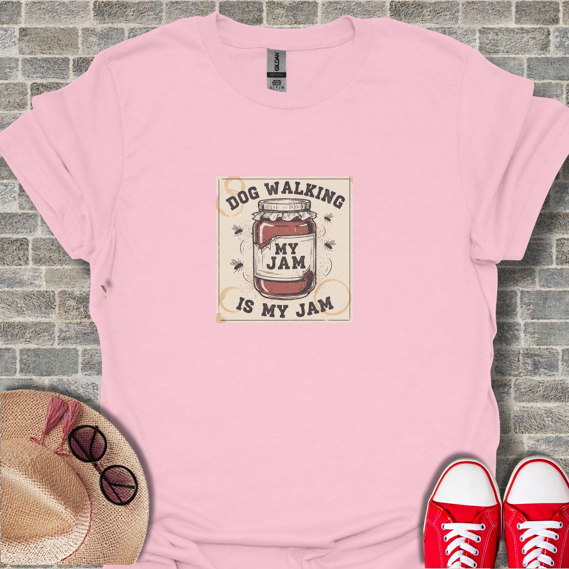 Dog Walking Is My Jam Pink Graphic Tee