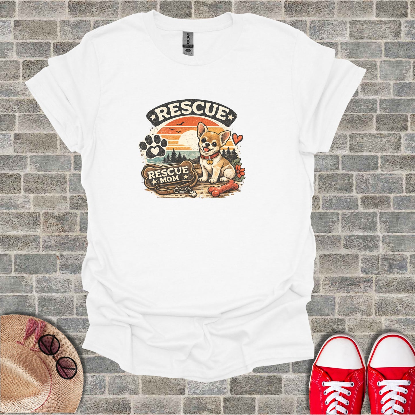 Rescue Mom Chihuahua Dog Sunset Graphic T-shirt