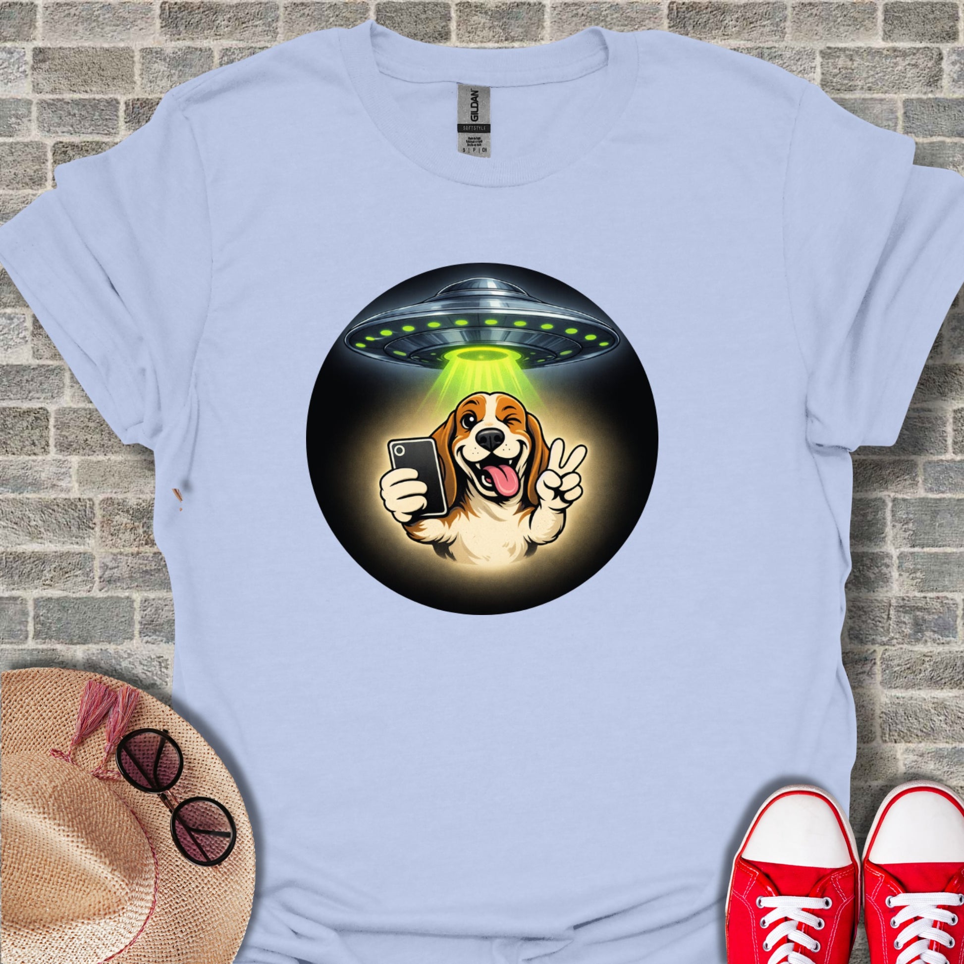 Cute Dog Taking Selfie with UFO Light T-shirt