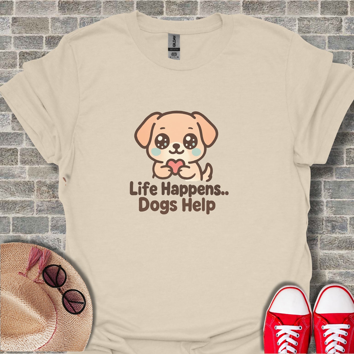 Life Happens Dogs Help Cute Dog Graphic T-Shirt