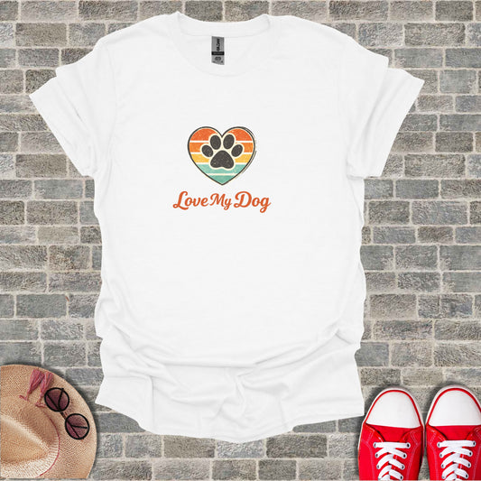Retro Striped Heart Paw Print Love My Dog Graphic product