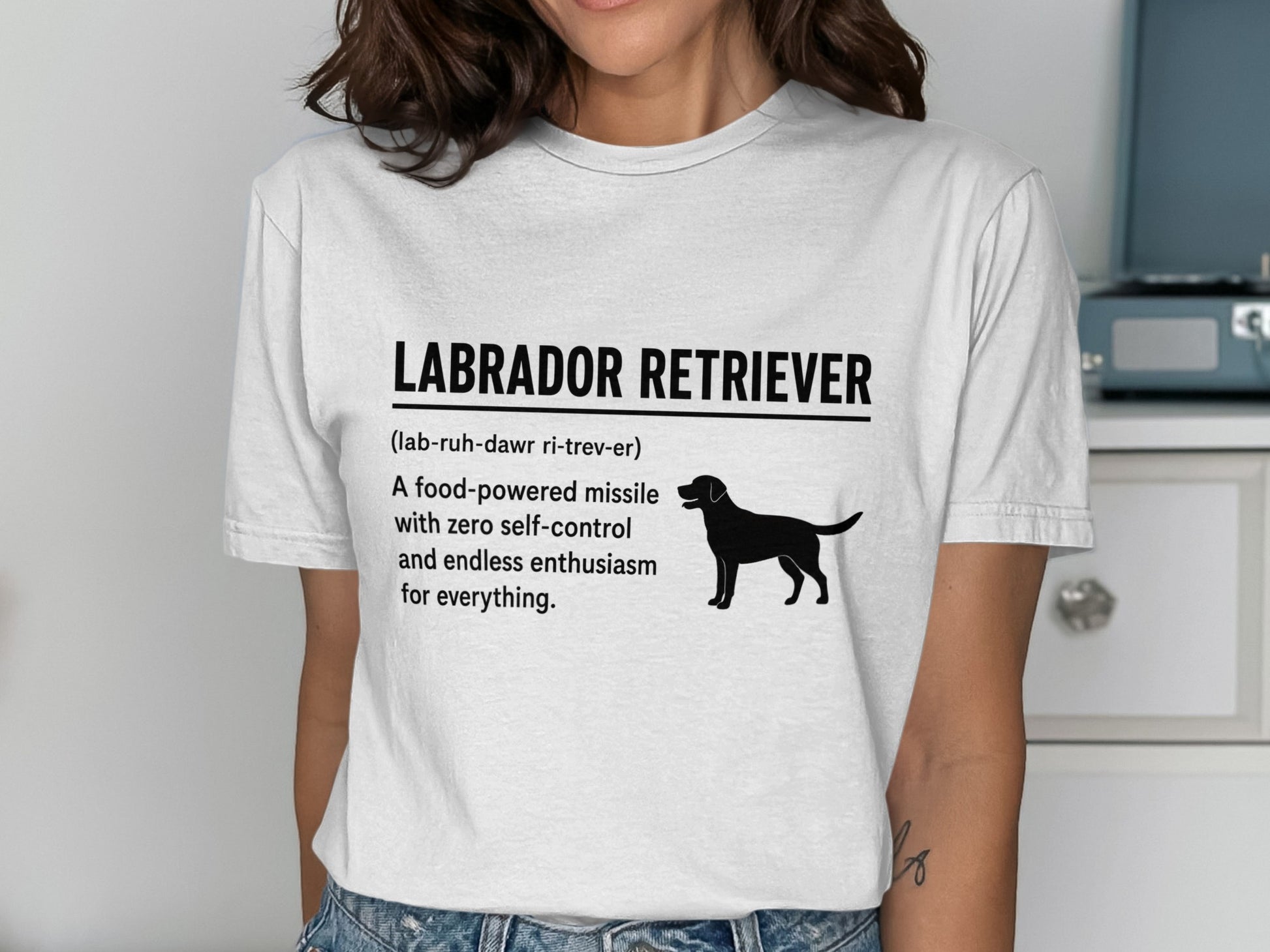 Labrador Retriever t-shirt with funny definition and silhouette.