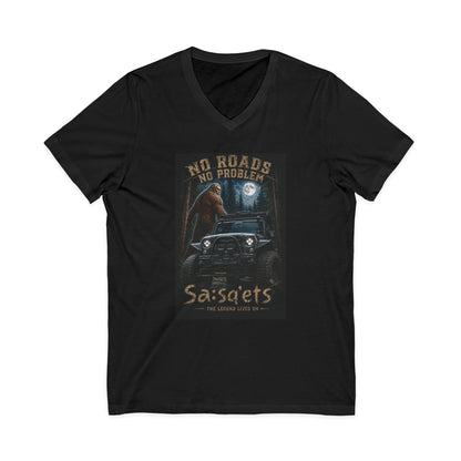 Sasquatch Off-Road V-Neck Tee – "No Roads No Problem" Adventure T‑Shirt