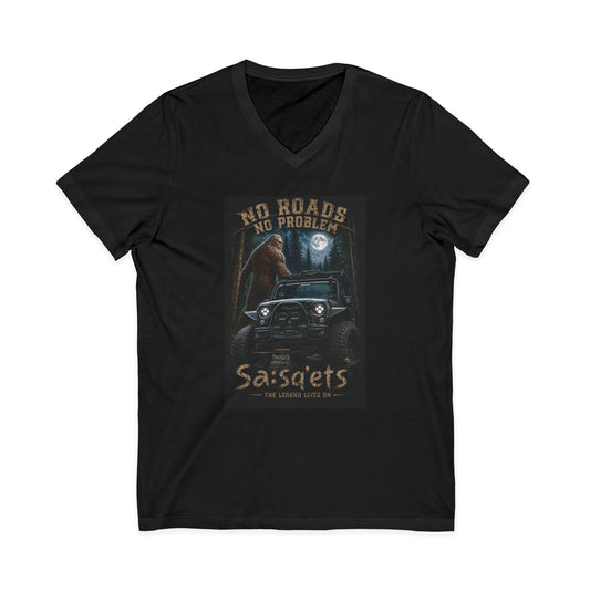 Sasquatch Off-Road V-Neck Tee – "No Roads No Problem" Adventure T‑Shirt