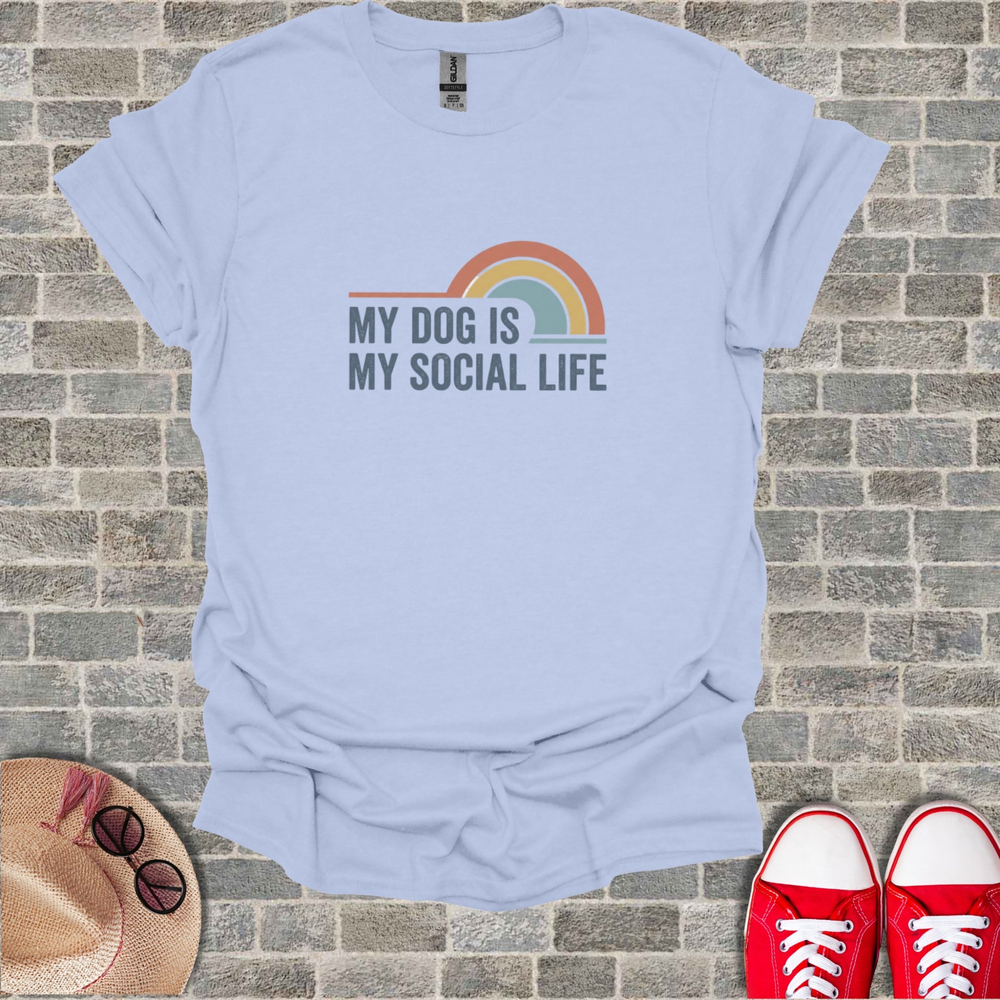 My Dog Is My Social Life Rainbow Light Blue T-shirt product type