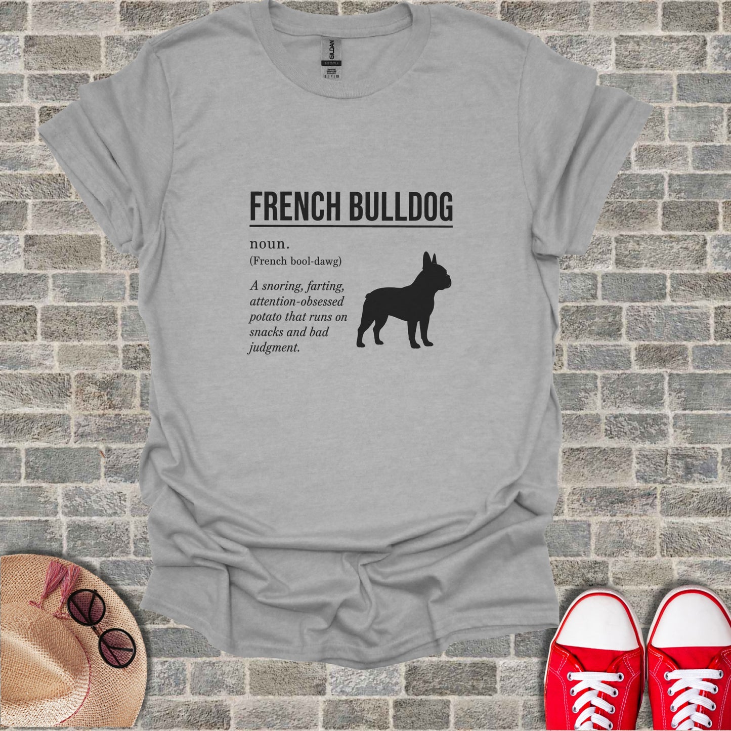 French Bulldog t-shirt with a playful definition and silhouette.