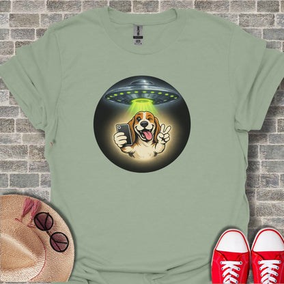 UFO Beagle Peace Selfie Shirt Funny Graphic Tee product