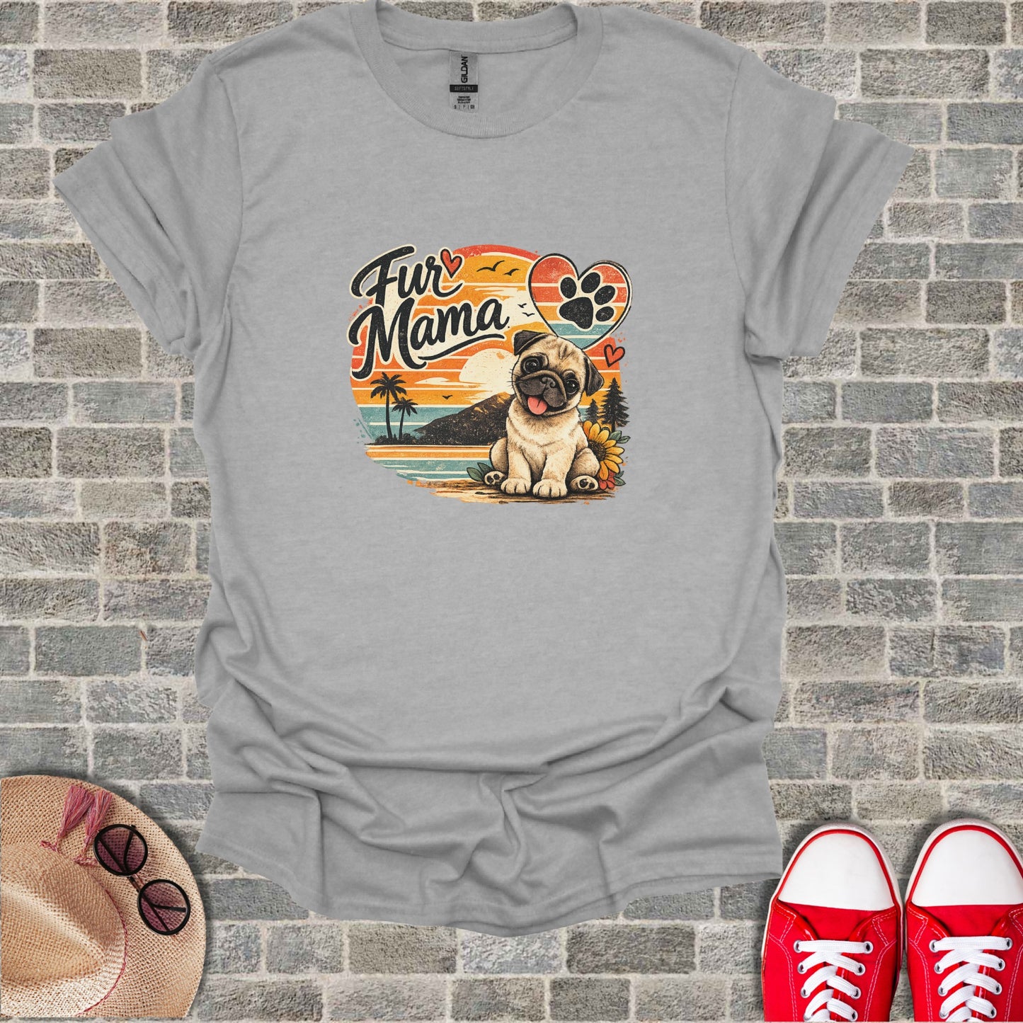 Fur Mama Pug Tropical Sunset Puppy Heart Paw product type