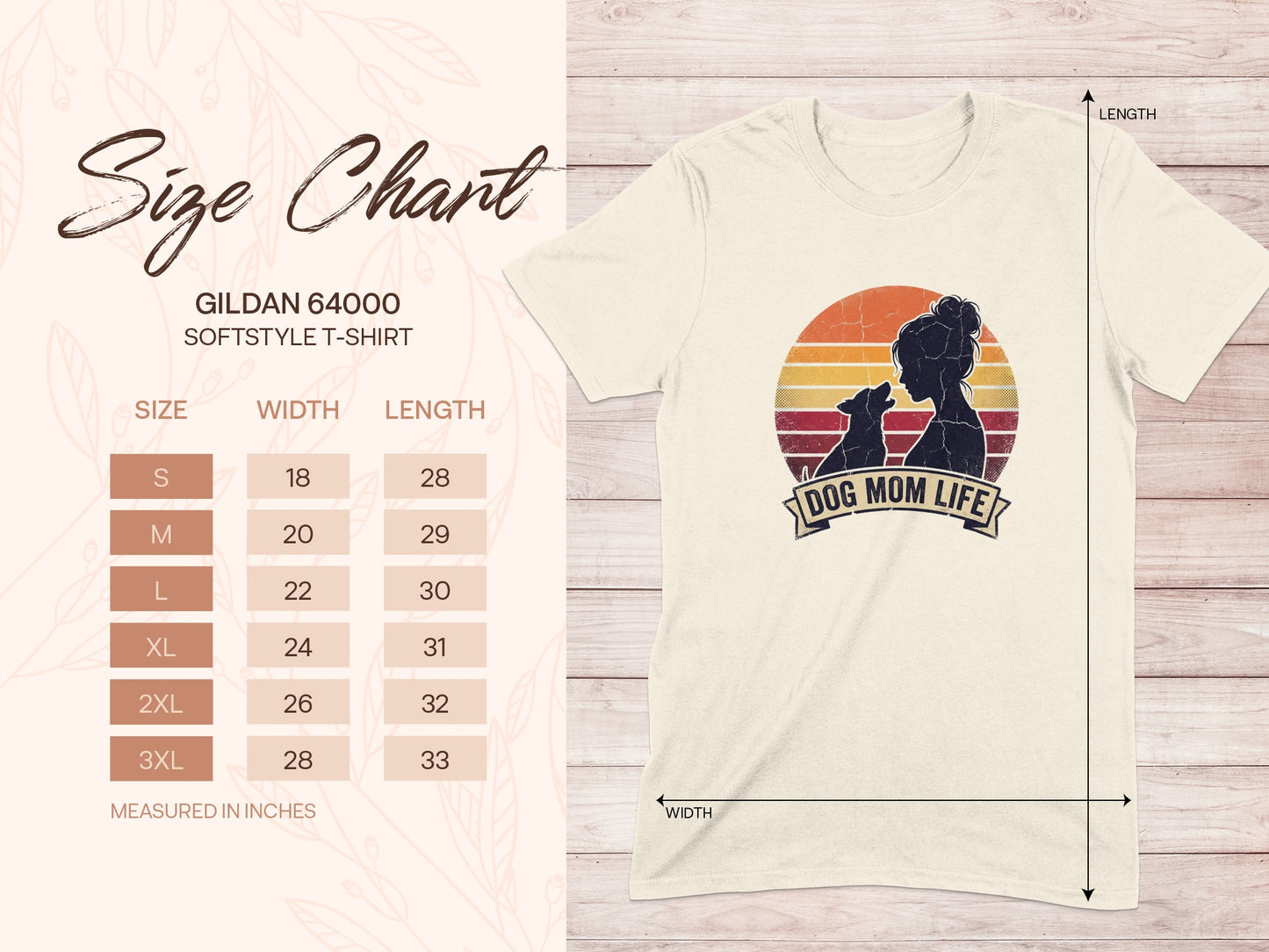 GILDAN 64000 DOG MOM LIFE T-SHIRT Size Chart product type