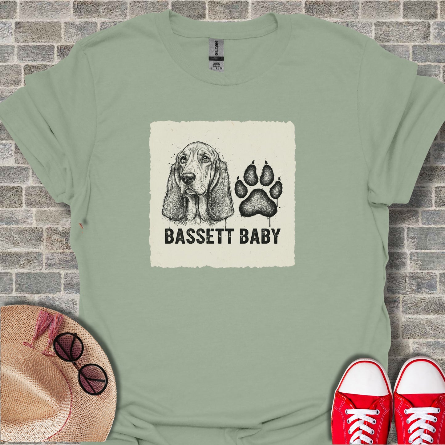 Bassett Baby Tee with Dog and Paw Print T-shirt
