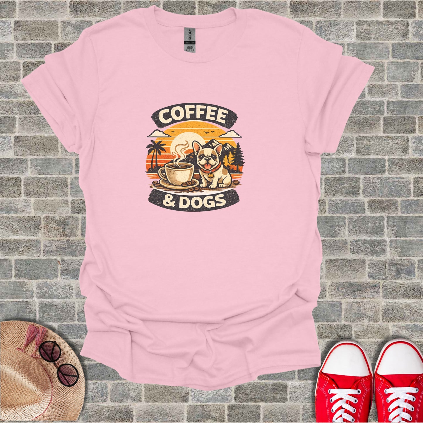 Coffee & Dogs French Bulldog Sunset Art T-shirt product type