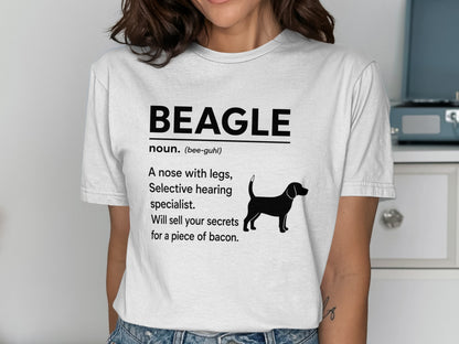 BEAGLE noun definition with dog illustration and humorous text.