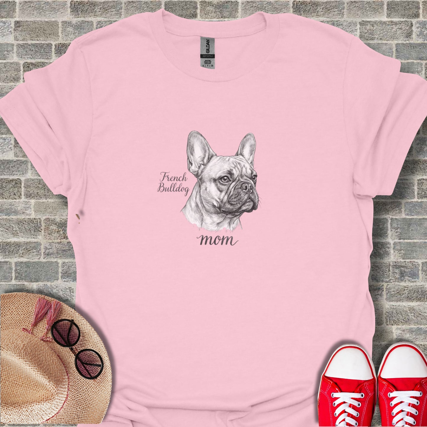Pink French Bulldog Mom Graphic Tee Shirt