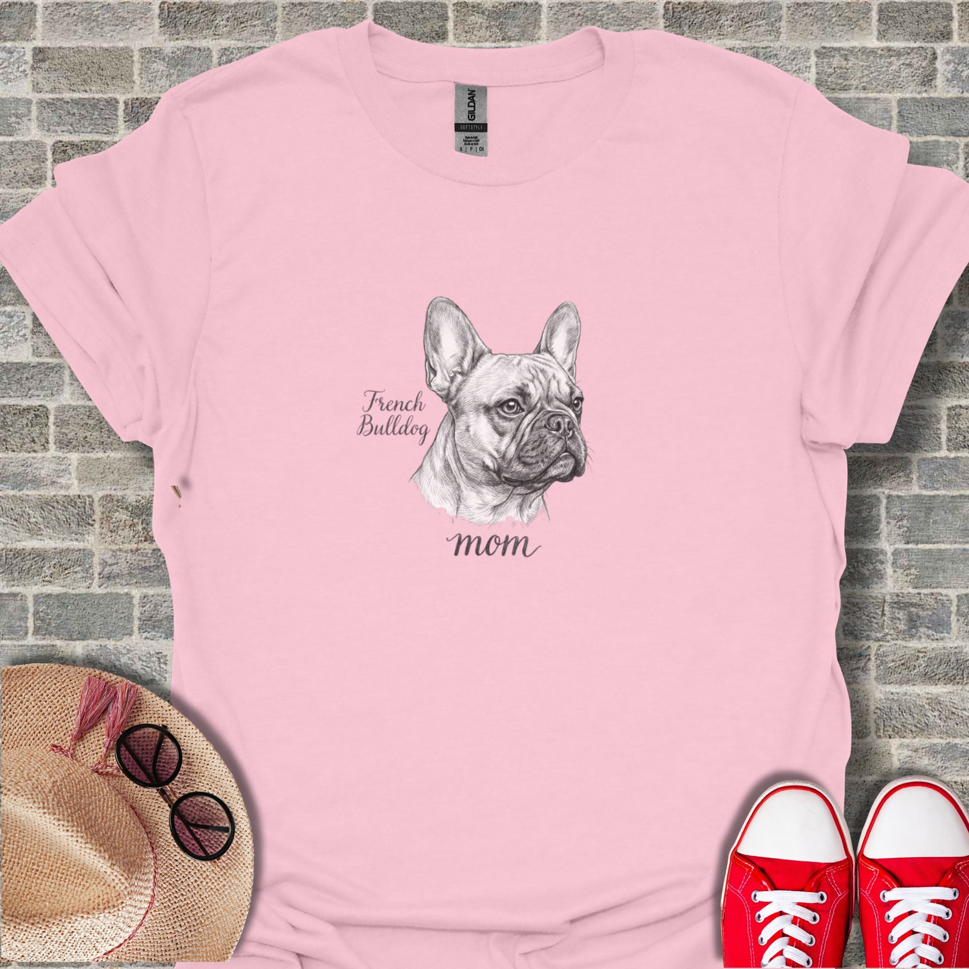 Pink French Bulldog Mom Graphic Tee Shirt