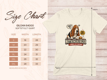 Gildan 64000 size chart for softstyle t-shirts with measurements.