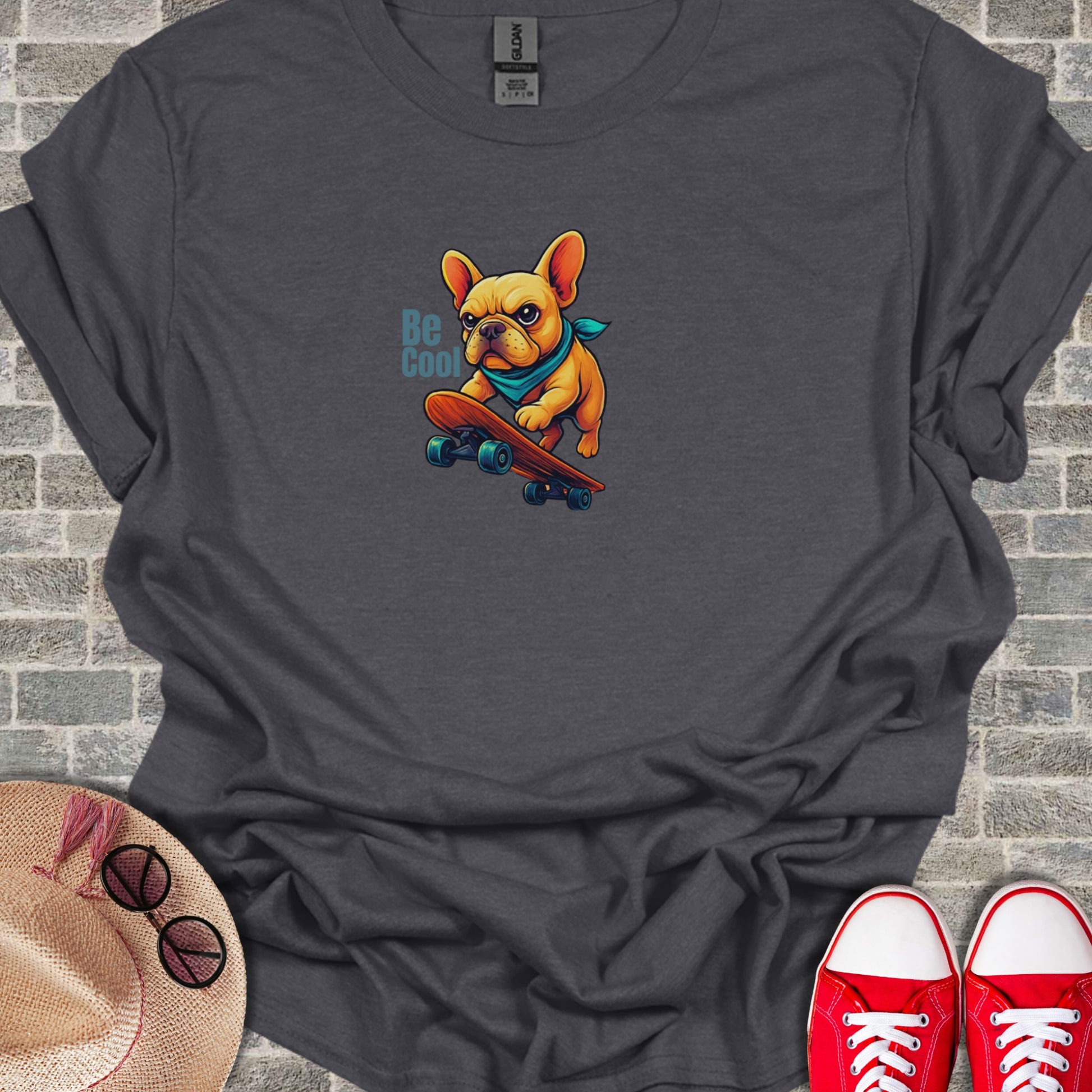 Cool Skateboarding Bulldog Graphic T-Shirt