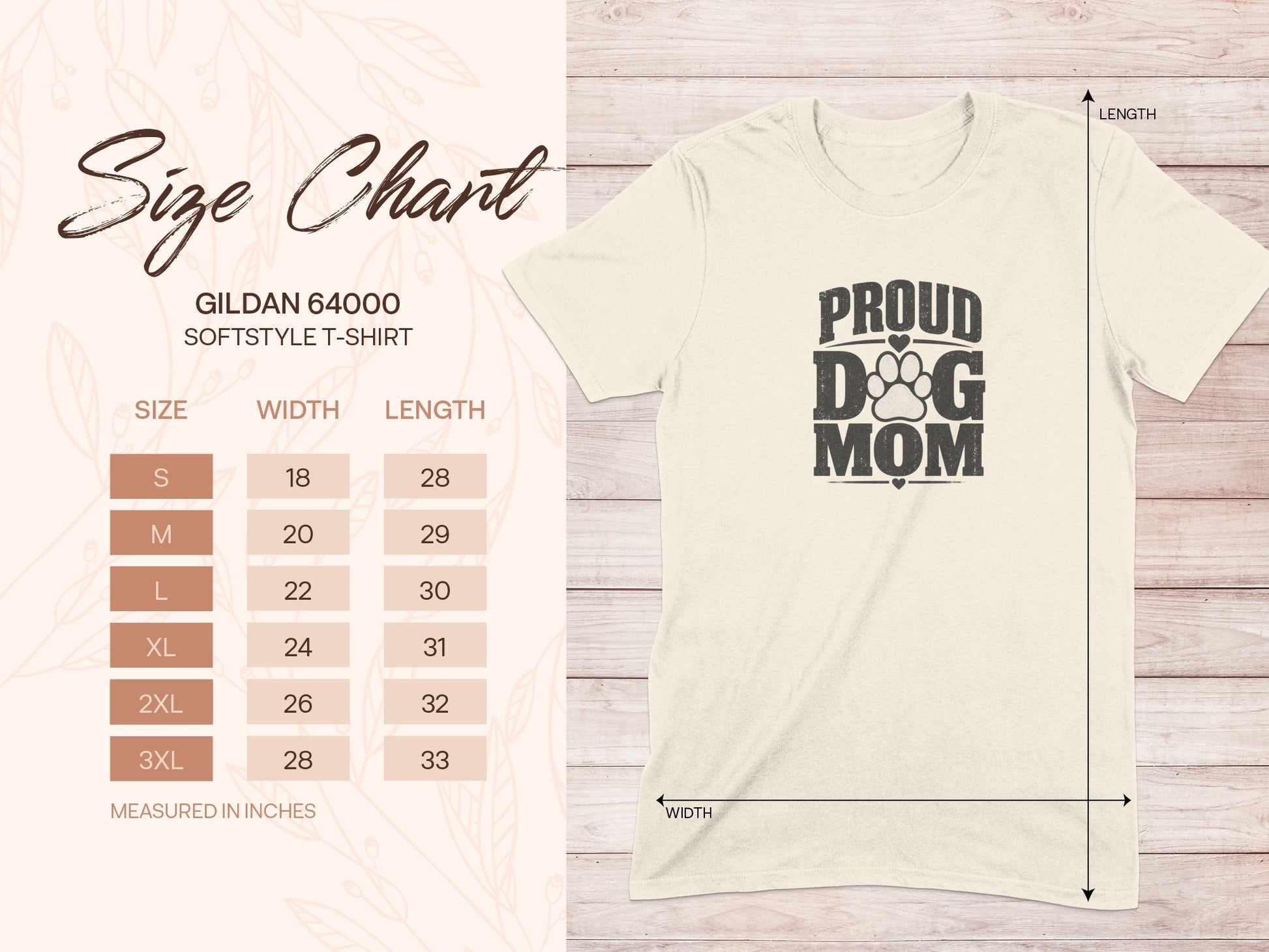 Gildan 64000 softstyle t-shirt size chart with measurements in inches.