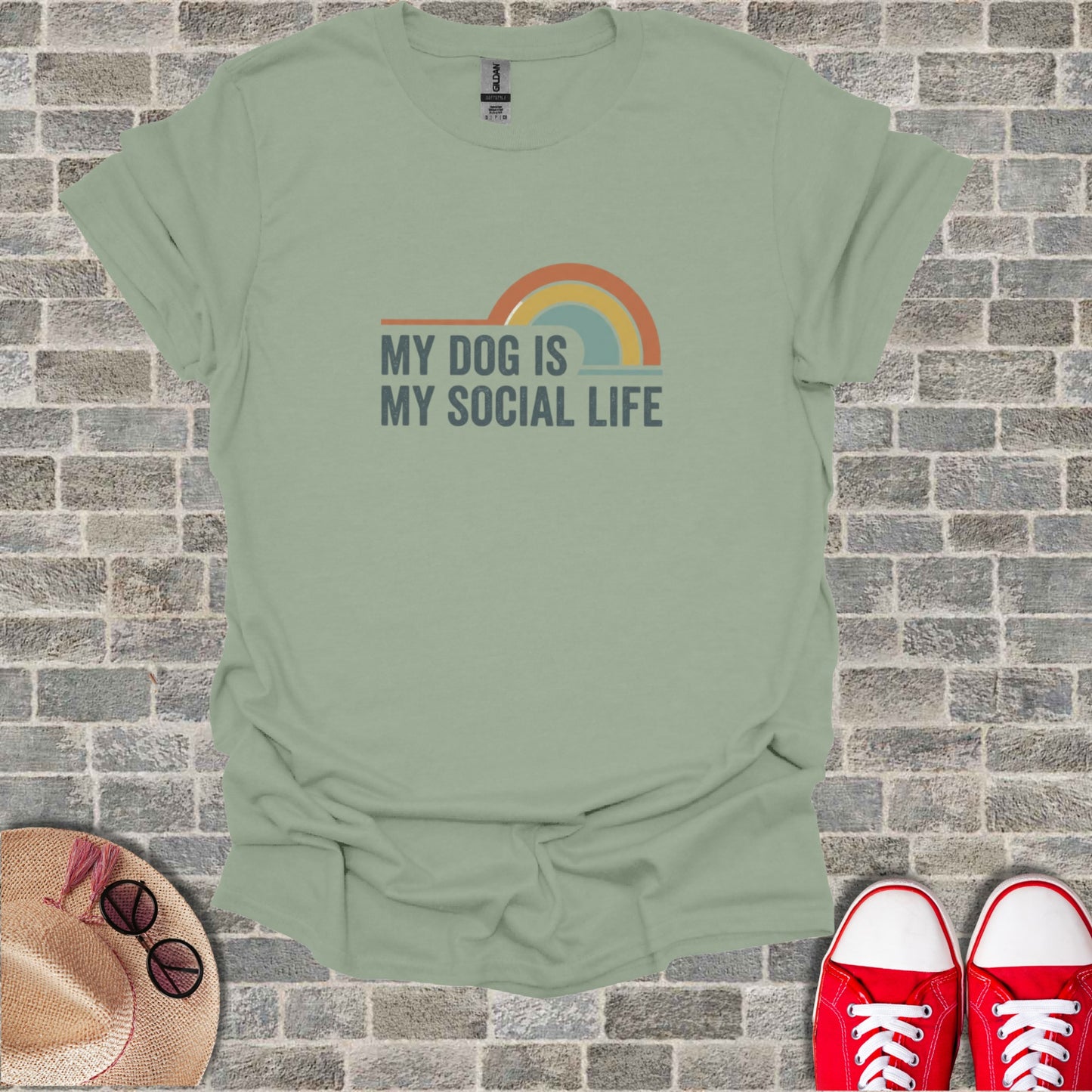 My Dog Is My Social Life Rainbow Design T-Shirt product type