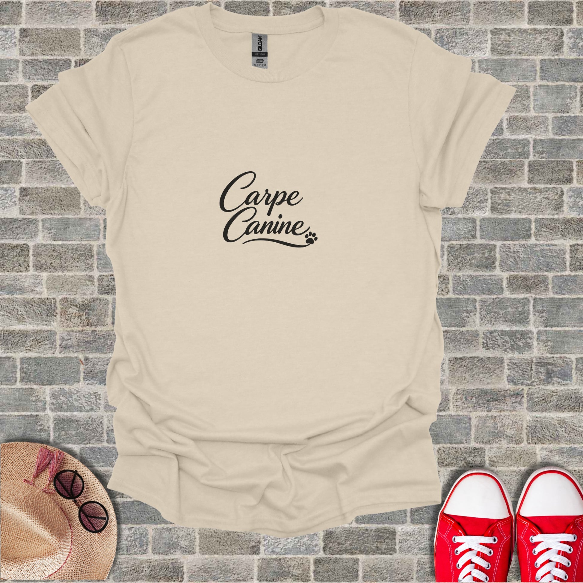 Carpe Canine Paw Print Light Beige Gildan SOFTSTYLE T-shirt