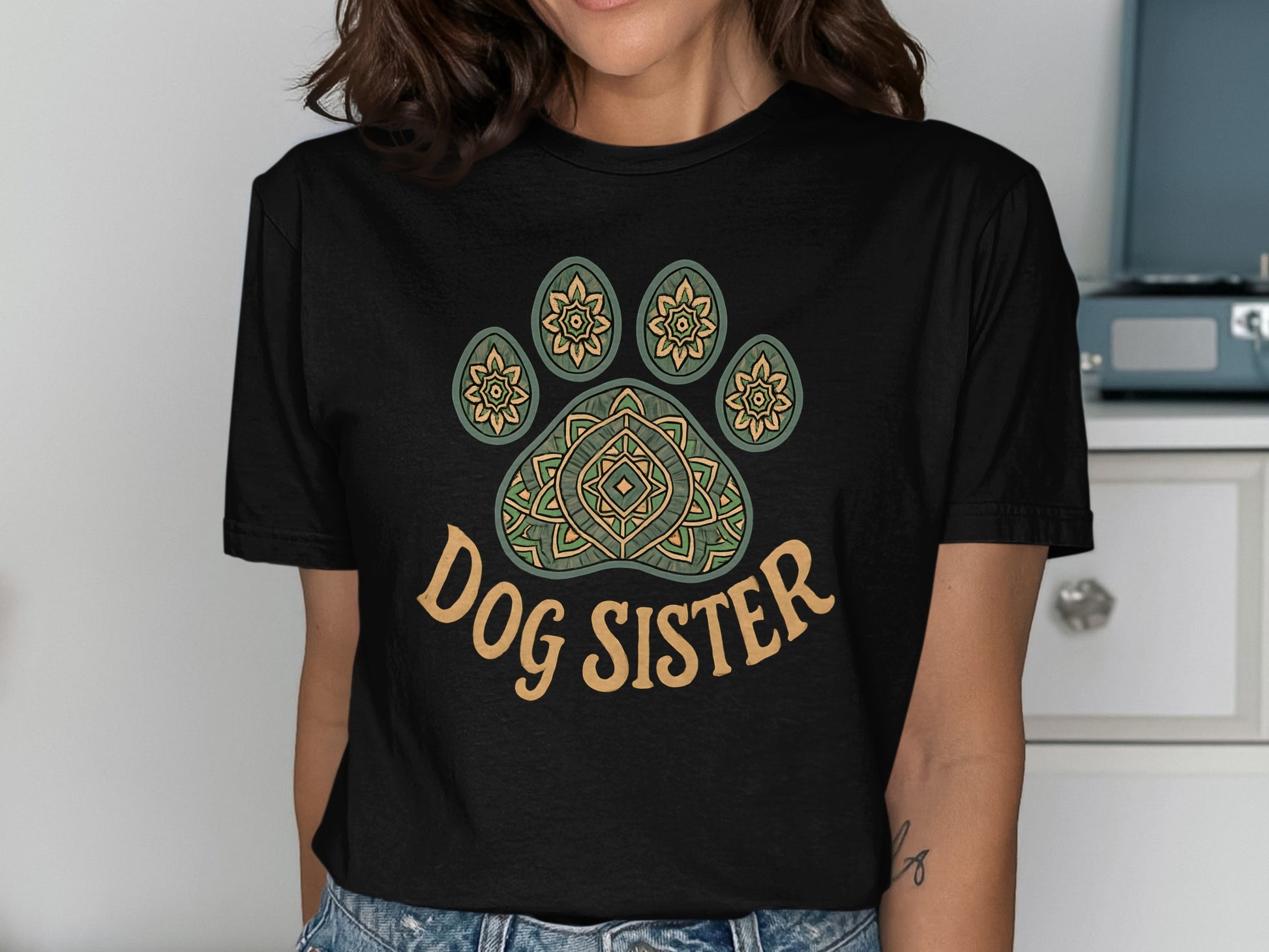 Dog Sister Mandala Paw Design T-Shirt