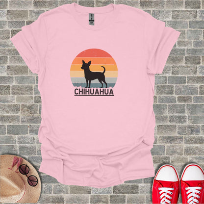 Pink t-shirt with a black chihuahua silhouette and "CHihuahua" text.