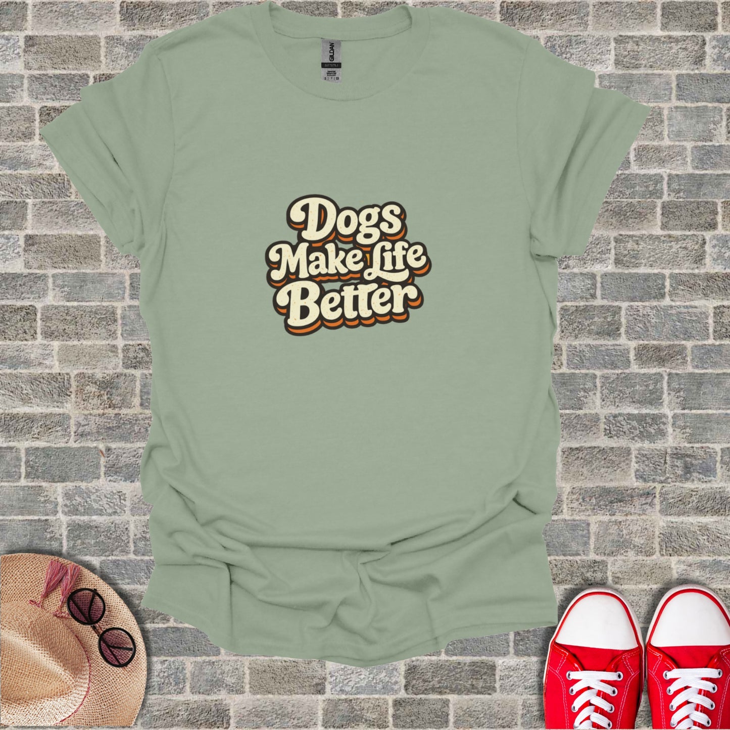 Dogs Make life Better Retro Style Sage Green product type