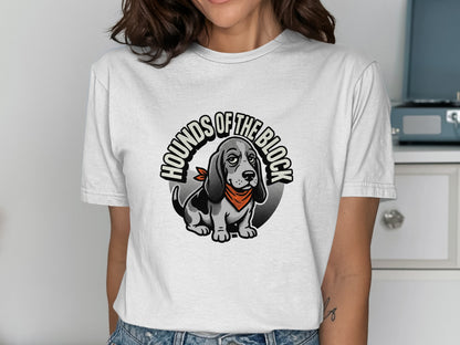 T-shirt with circular "Hounds of the Block" logo featuring a cartoon dog wearing a bandana.