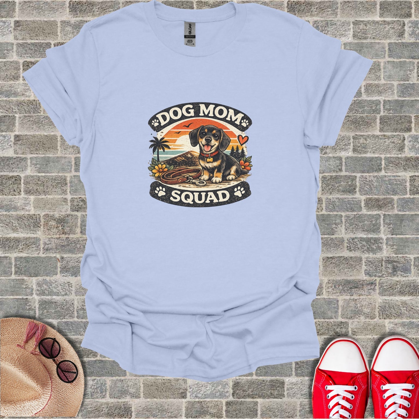 Adorable Dog Mom Squad Sunset Tropical Scene T-Shirt product type