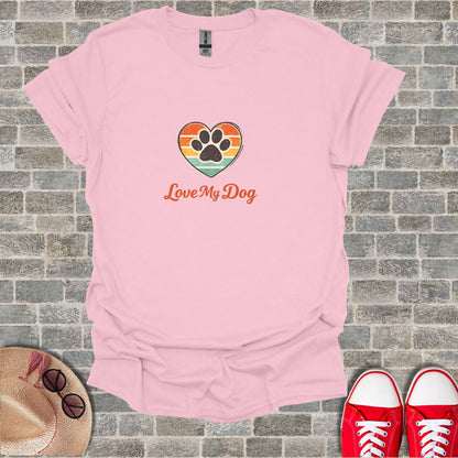 Pink Love My Dog Paw Print Heart Graphic Tee product type