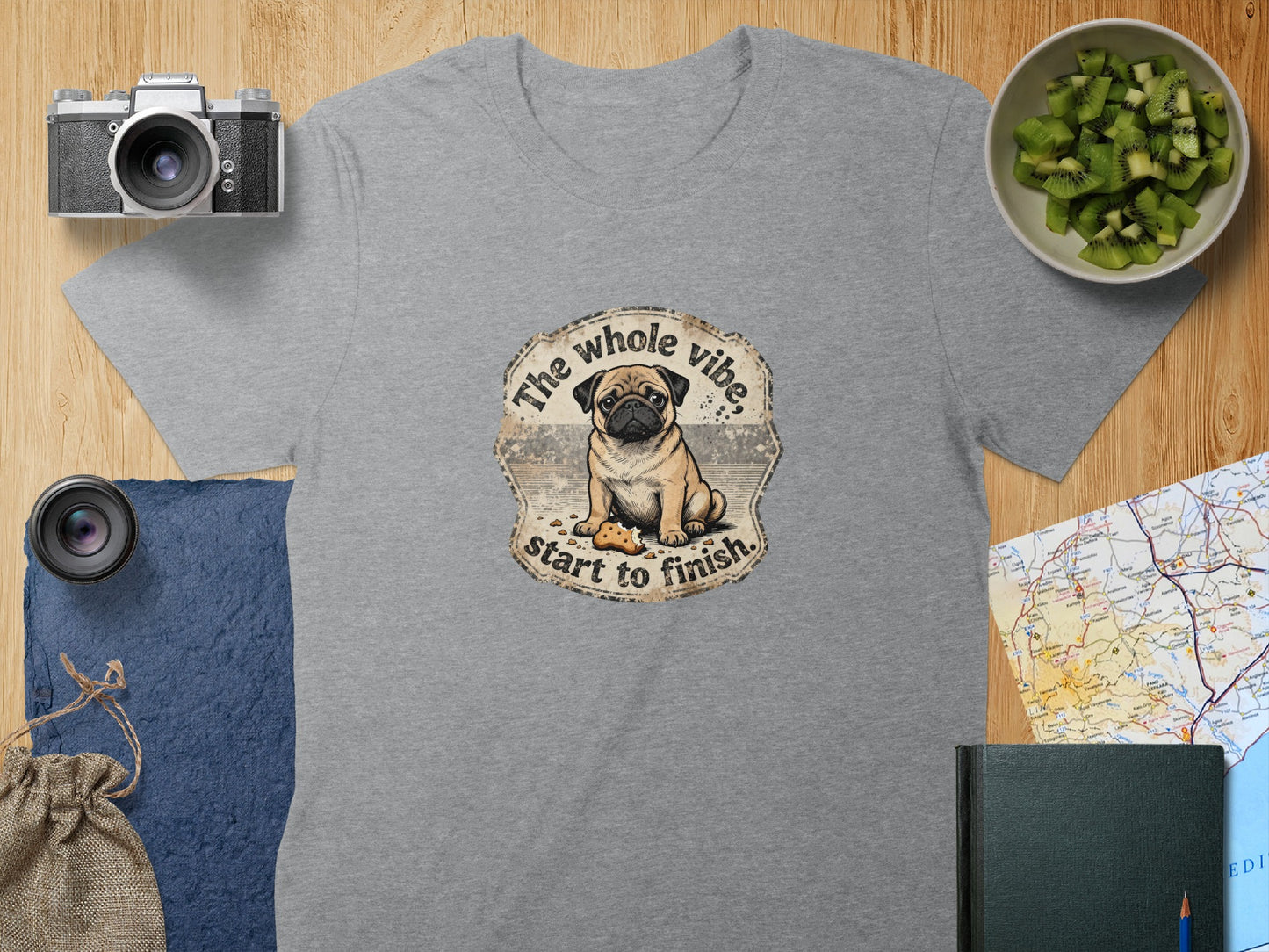The whole vibe start to finish Pug graphic t-shirt