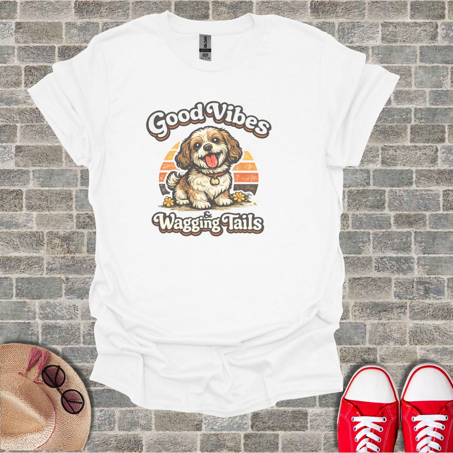 Good Vibes Wagging Tails Happy Puppy Sunset design product type