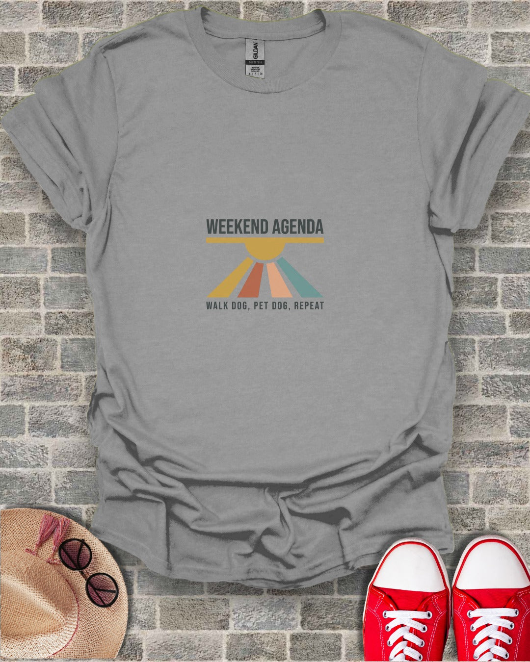 Weekend Agenda Walk Dog Pet Dog Repeat Design T-Shirt