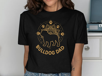 Bulldog Dad T-Shirt with Paw and Mandala Design