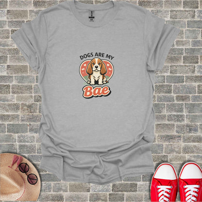 Grey t-shirt with a beagle heart graphic and "Dogs are my Bae" text.