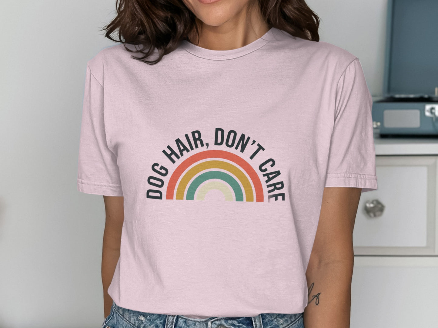 Dog Hair Don't Care Rainbow Design T-shirt