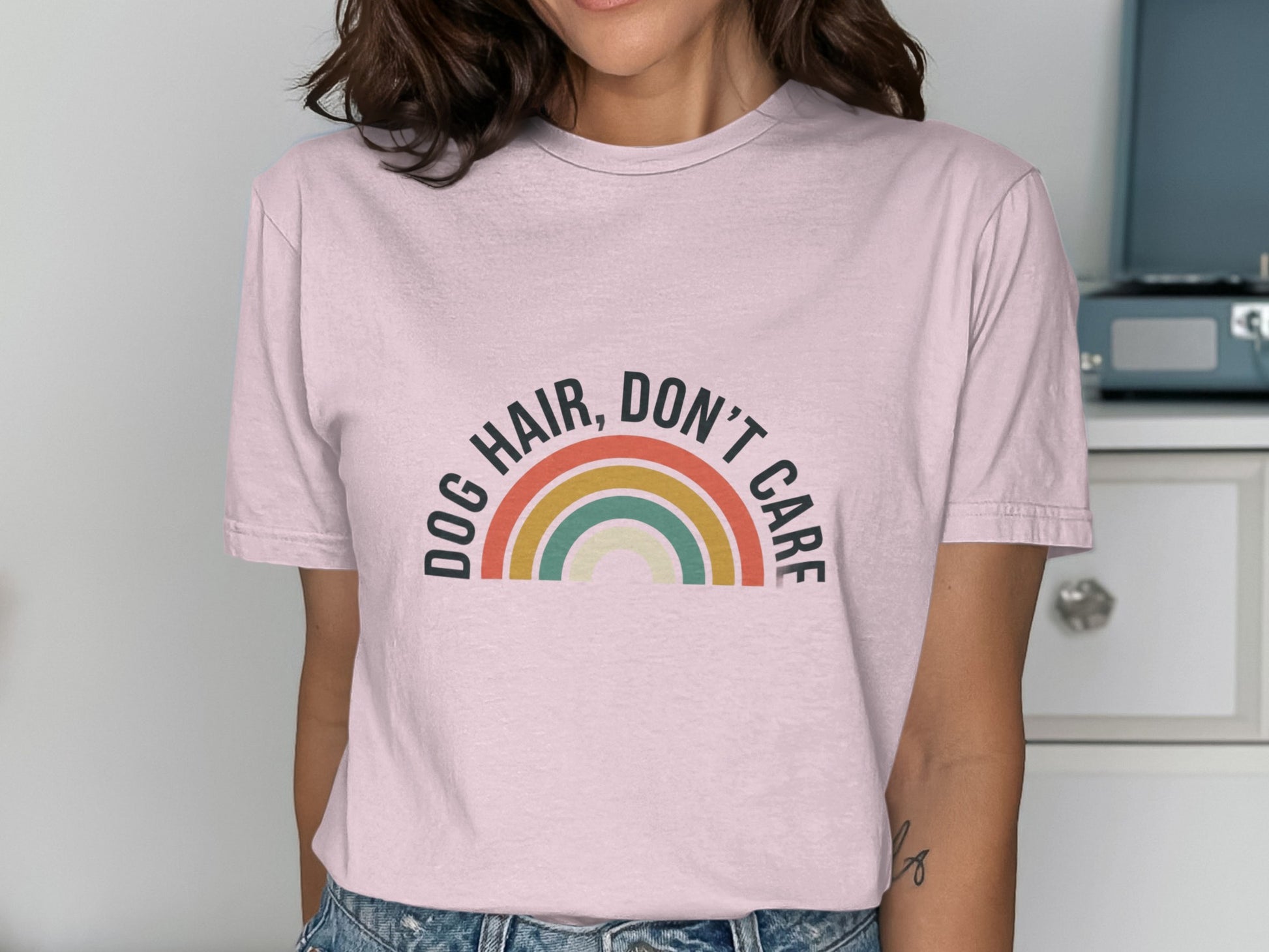 Dog Hair Don't Care Rainbow Design T-shirt