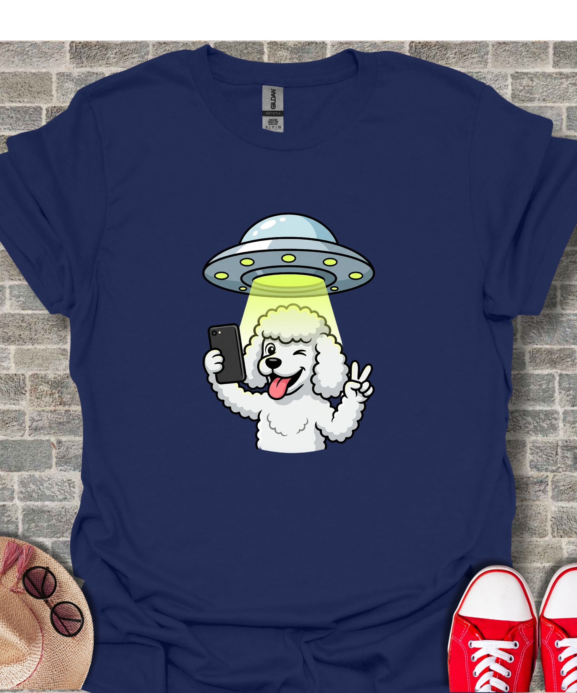Alien Abduction Selfie Alien and Dog Graphic T-Shirt