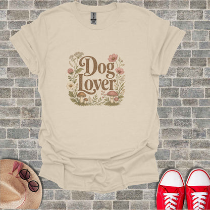 T-shirt with "Dog Lover" text and floral mushroom illustration.