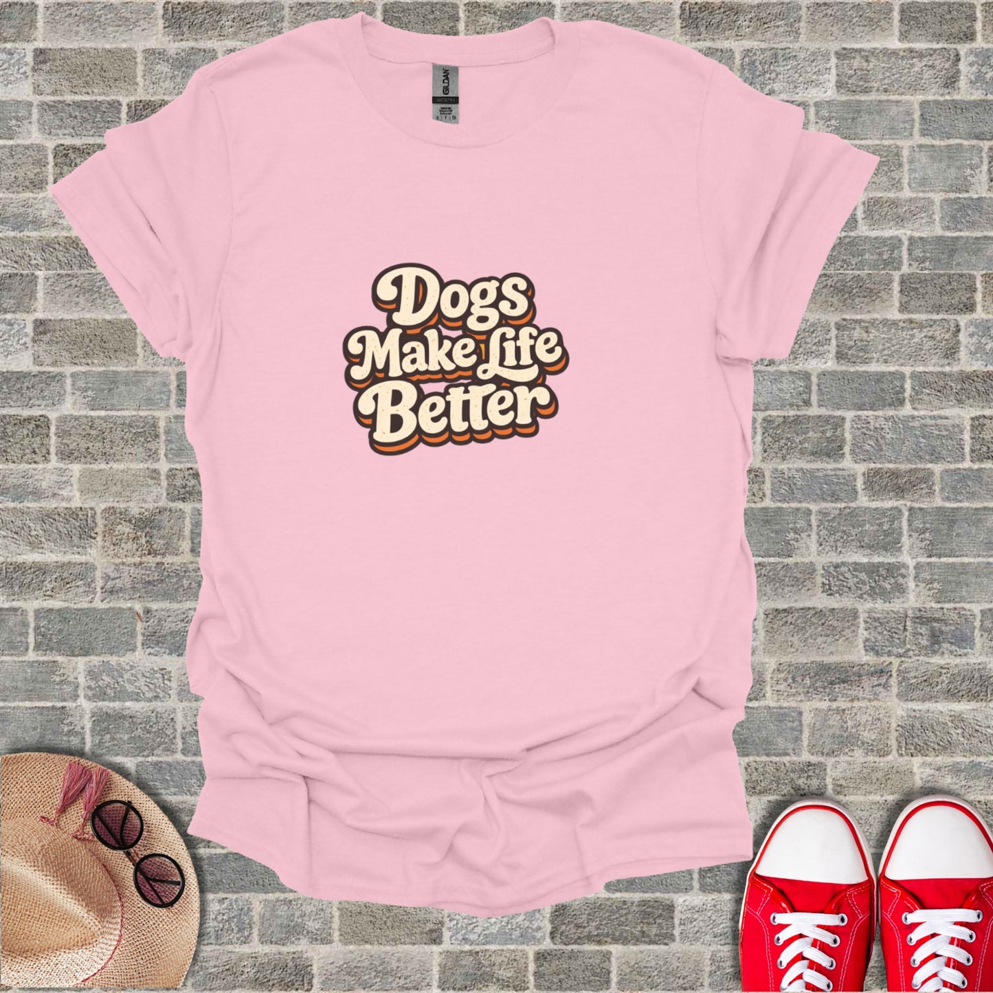 Dogs Make Life Better Pink T-Shirt Product Type