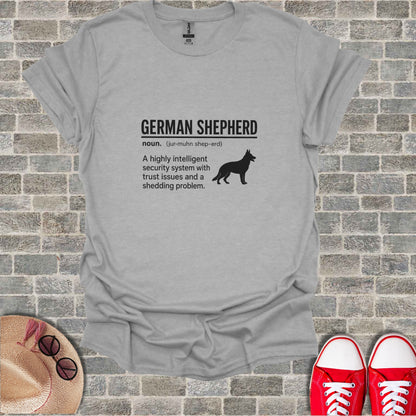German Shepherd definition with humorous text and silhouette of a dog.