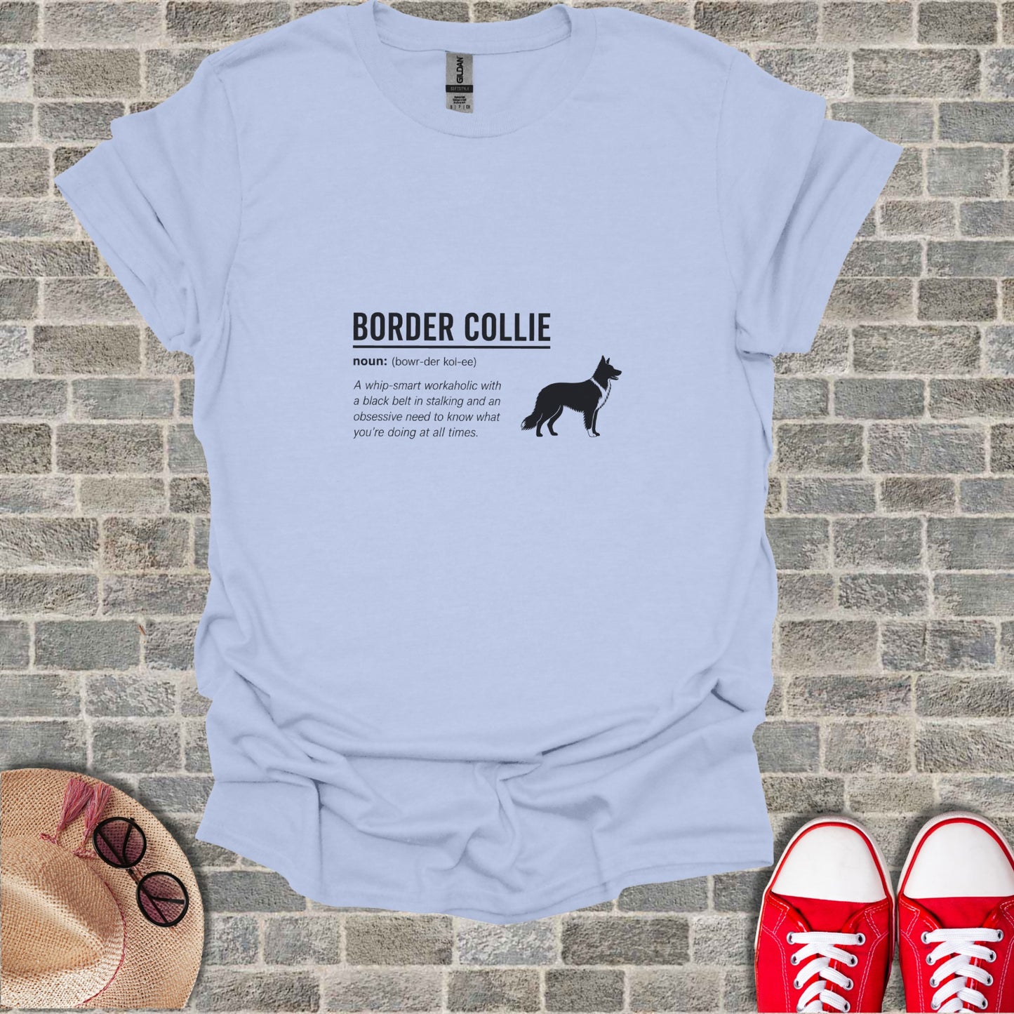 Light blue t-shirt with "Border Collie" definition and silhouette.