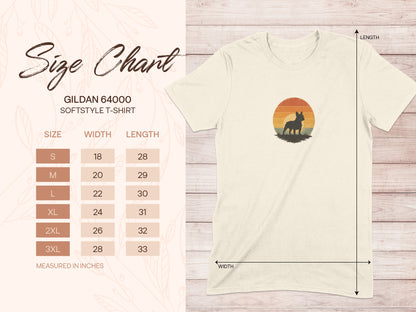 Gildan 64000 t-shirt size chart with measurements.