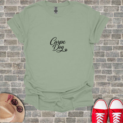 Carpe Dog Paw Print Sage Green Short Sleeve T-shirt